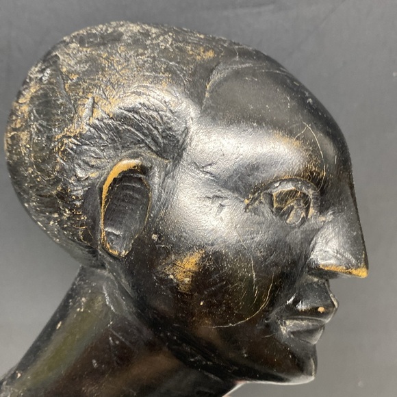 African Hand Carved Ebony Wood Bust Sculptures Tribal Head Set of Two - Picture 12 of 14